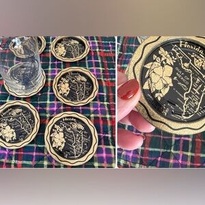 Vintage Florida kitsch Black and Gold Florida Coasters Set of 6 like new